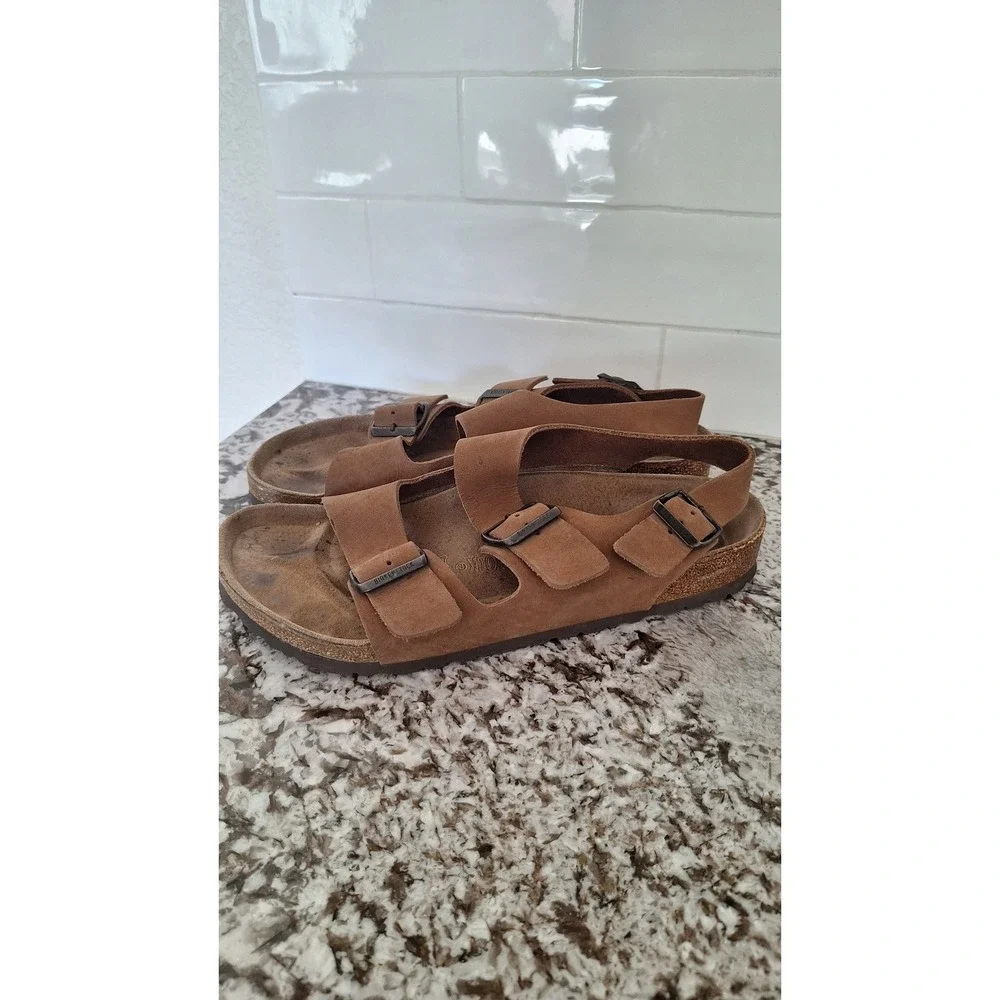 Birkenstock Milano Tobacco Brown Oiled Leather Sandals Mens EU 42 Regular